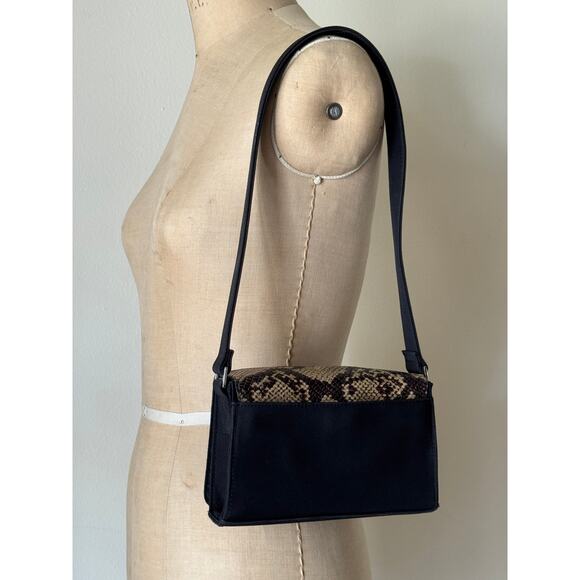 Vintage 1990s The Limited Snake Embossed Leather & Nylon Shoulder Bag - Picture 4 of 4